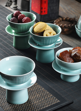 青瓷高脚果盘龙泉陶瓷供碗家用