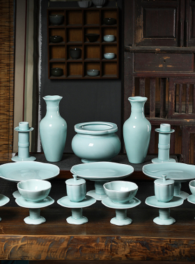 青瓷陶瓷摆件香炉佛具套装