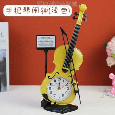 创意小提琴办公桌面装饰摆台闹钟模型提琴学生时钟手儿童欧式古典