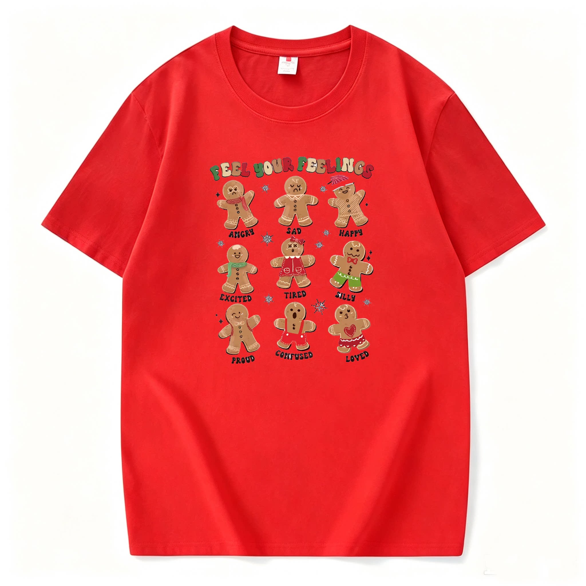 Merry Christmas 圣诞节圣诞饼干印花T恤纯棉上衣体恤聚会服装