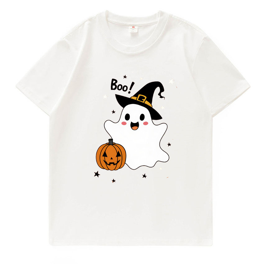 Halloween 万圣节聚会热卖卡通幽灵南瓜印花休闲纯棉男女T恤上衣