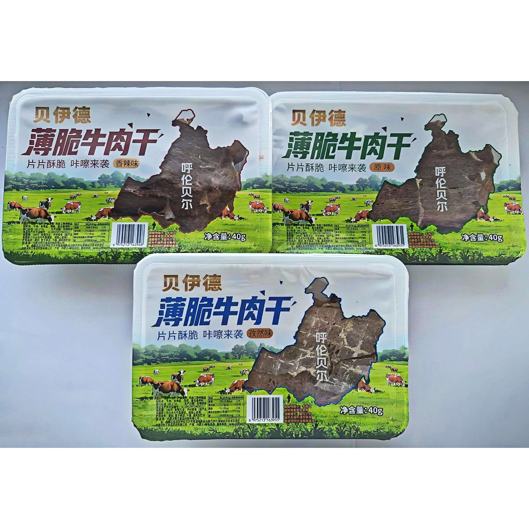 工厂直供 贝伊德牛脆脆40克*4内蒙古呼伦贝尔特产网红薄脆牛肉片