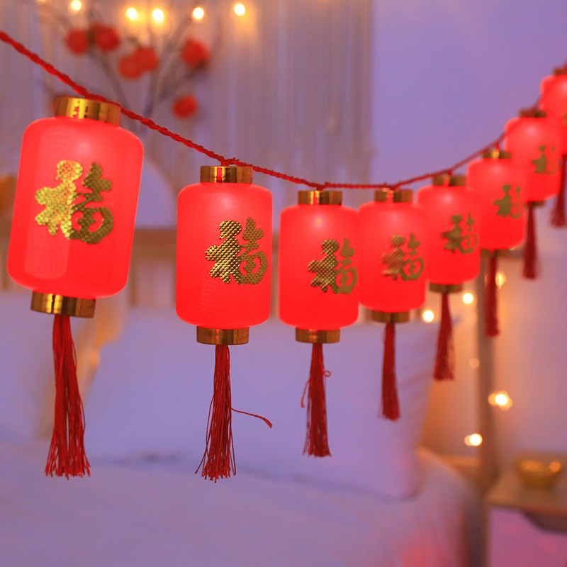 新年春节装饰福字灯串USB电池盒遥控灯笼福袋红柿子造型led装饰灯