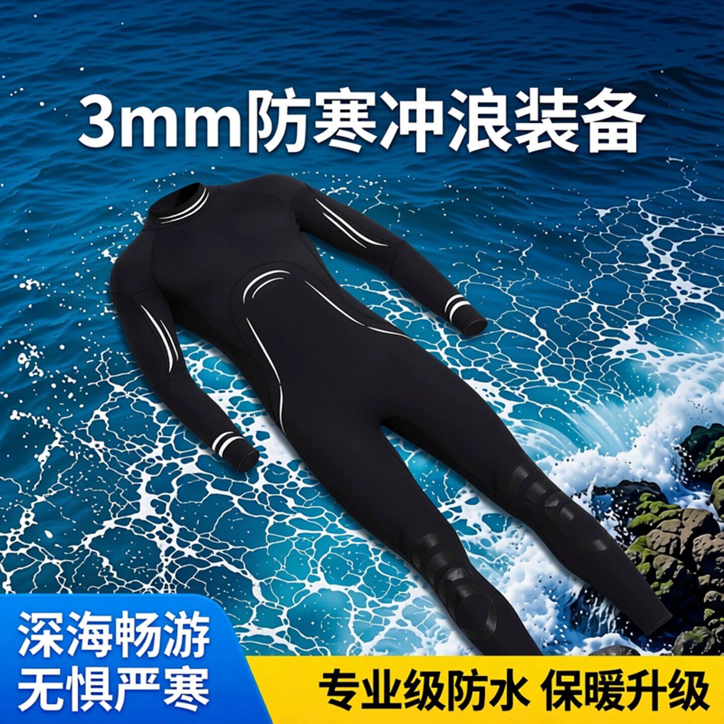 冬泳防寒泳衣连体水母服男浮潜湿衣长袖防晒冲浪服保暖潜水服全身