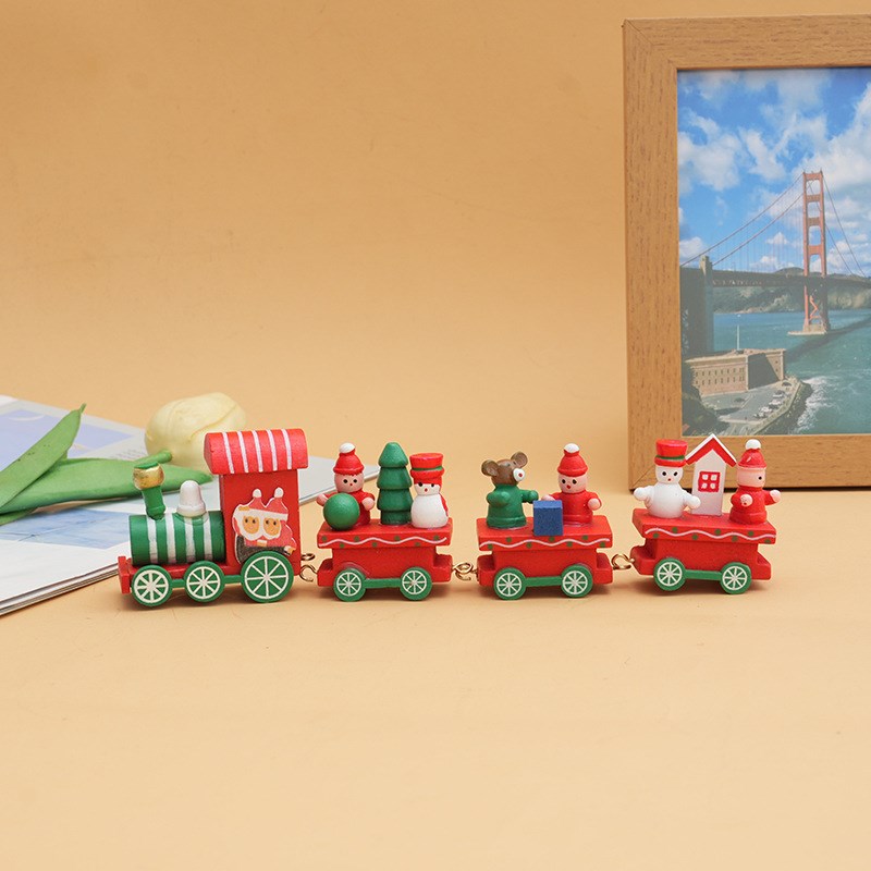 圣诞小火车装饰品儿童节日礼物 橱窗桌面摆件木质小礼品