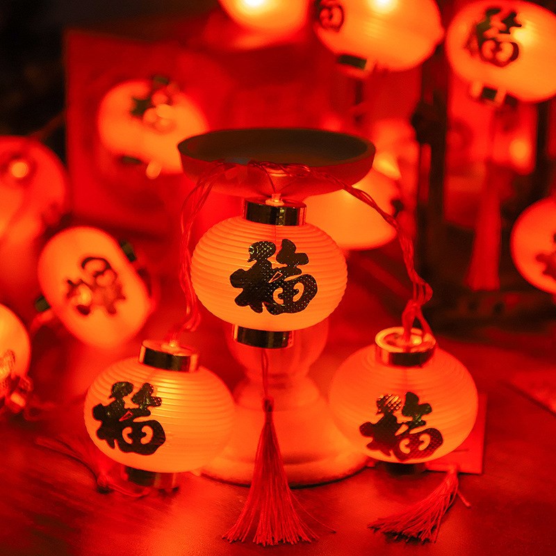 新年春节灯串福字红灯笼LED灯串太阳能户外挂件过年喜庆装饰