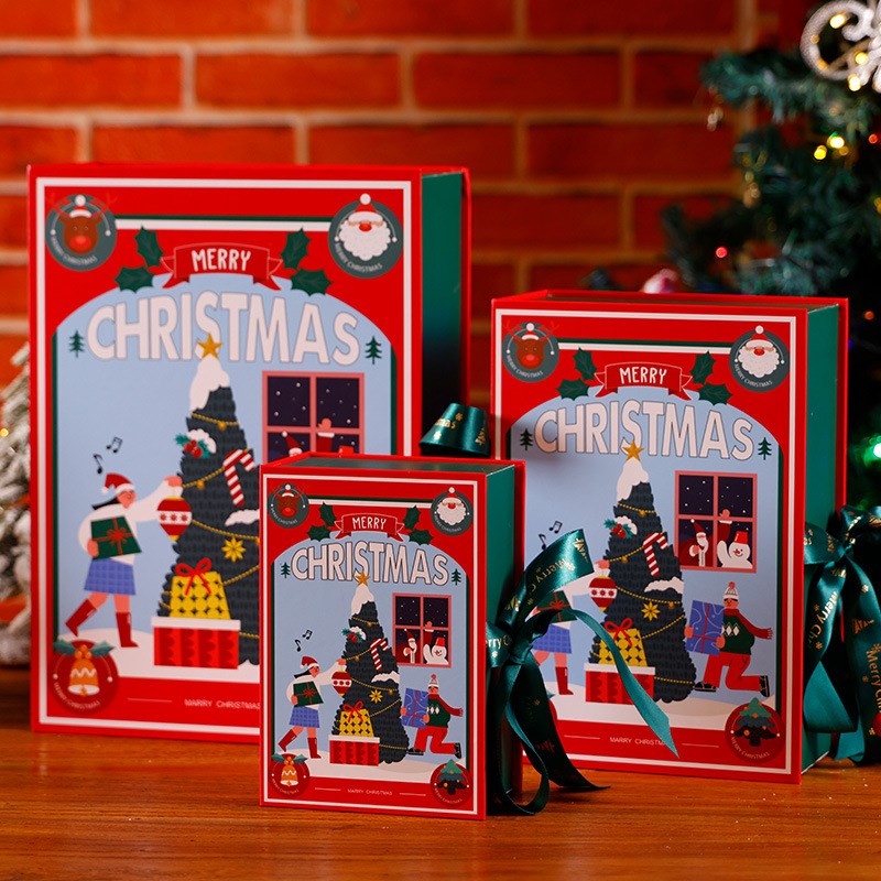 新款圣诞书本盒糖果玩偶包装伴手礼盒香薰围巾圣诞节礼物盒空盒子