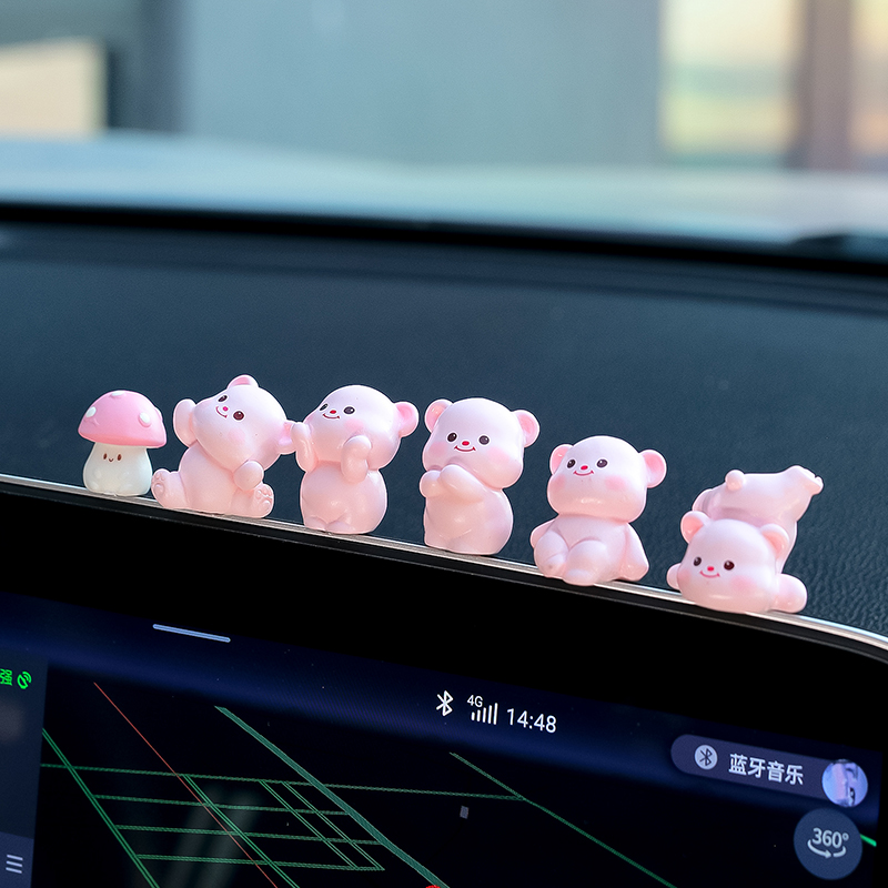 可爱粉色招手小电脑桌装饰摆件