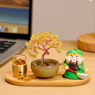 五路财神爷水晶发财树关公钟馗妈祖手办职场工位小摆件生日礼物女