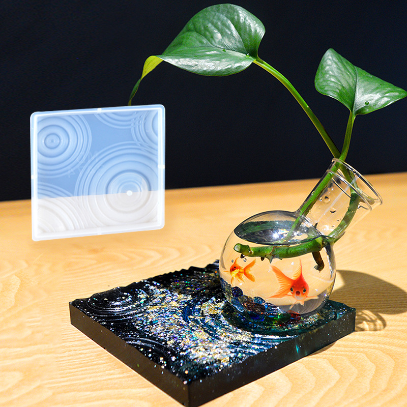 花瓶底座滴胶模具diy新品水滴涟漪纹托盘架摆件底托花架硅胶模具