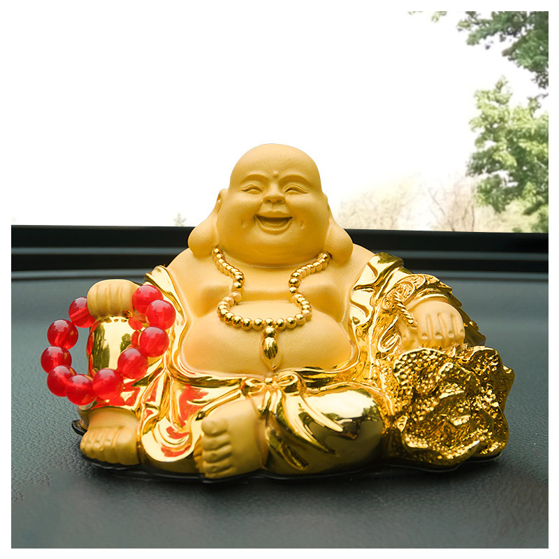 厂家直供绒沙金汽车摆件如意弥勒佛像笑佛保平安树脂工艺品招财