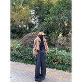 黄亮Elovey 女直筒西裤 高知清冷感 秋冬毛呢灰色高腰显瘦休闲裤