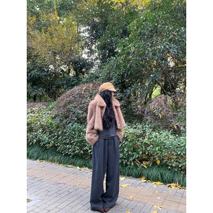 D03 黄亮Elovey 直筒西裤 毛呢灰色高腰显瘦休闲裤 高知清冷感