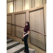 A02 黄亮Elovey 新款 高腰百搭长裤 显瘦有弹力 紧身喇叭牛仔裤