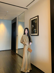 黄亮Elovey【日晒棕】浪漫主义铜氨丝好穿套装上衣+长款半裙B01-2