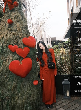 黄亮Elovey【1/11 20:00pm】巴黎红漂亮修身长款气质连衣裙