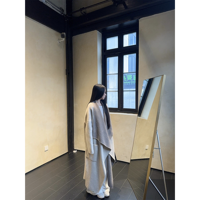 黄亮Elovey 松弛美丽大衣-绵羊毛清冷感双色大翻领长款双面呢大衣