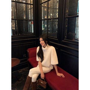 黄亮Elovey少女小千金感立领拉链中袖 外套 防风仿貂毛环保毛毛短款