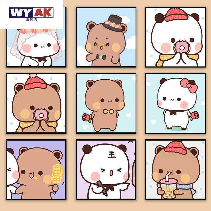 墙画客厅挂画diy小熊猫一二 数字油画卡通动画布布儿童手工填色摆