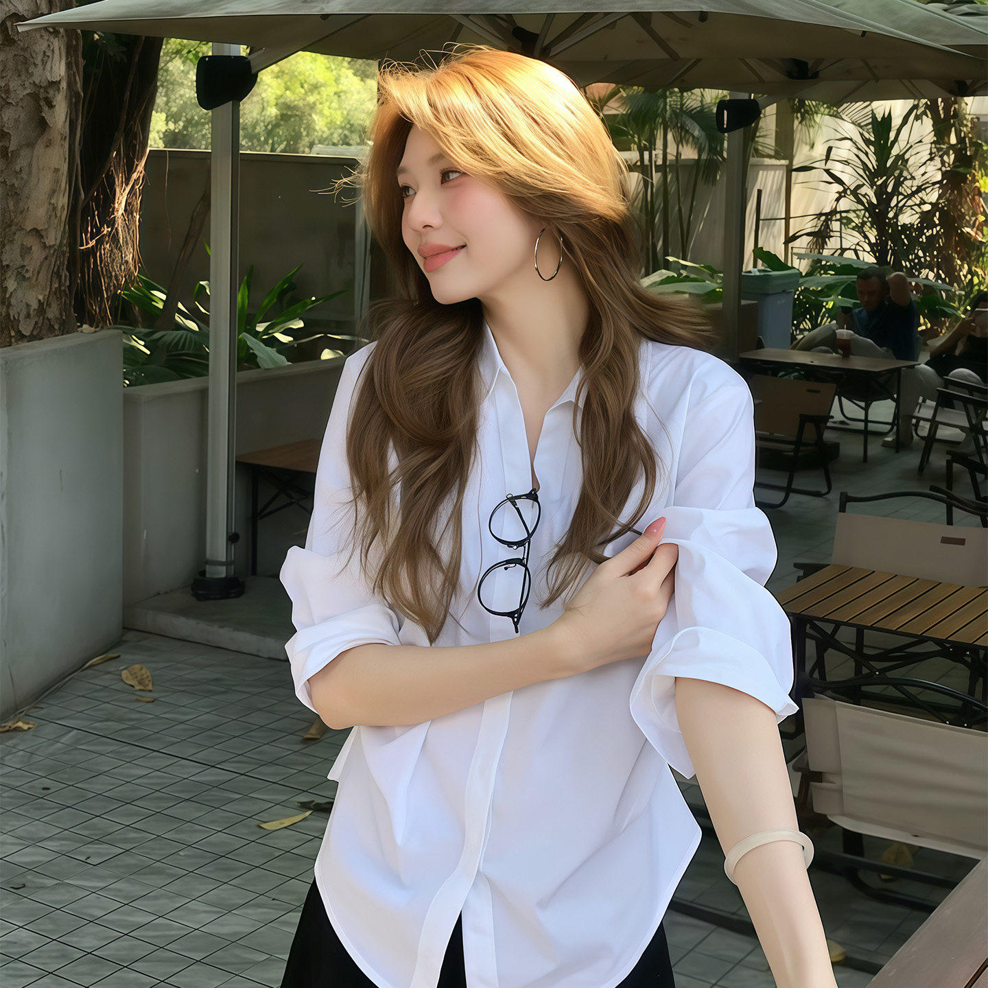 SadSoil 基础款白色打褶衬衫女春夏宽松休闲长袖氛围感上衣衬衣女
