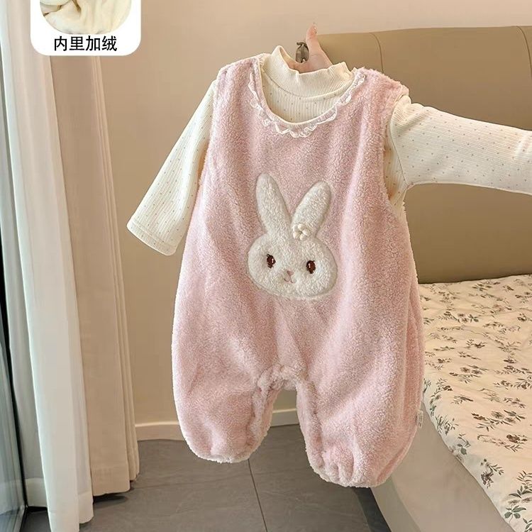 婴儿秋冬装毛毛衣背带裤套装