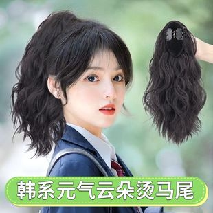 马尾假发女自然假发片可扎马尾仿真发水波纹短款抓夹式假发辫马尾