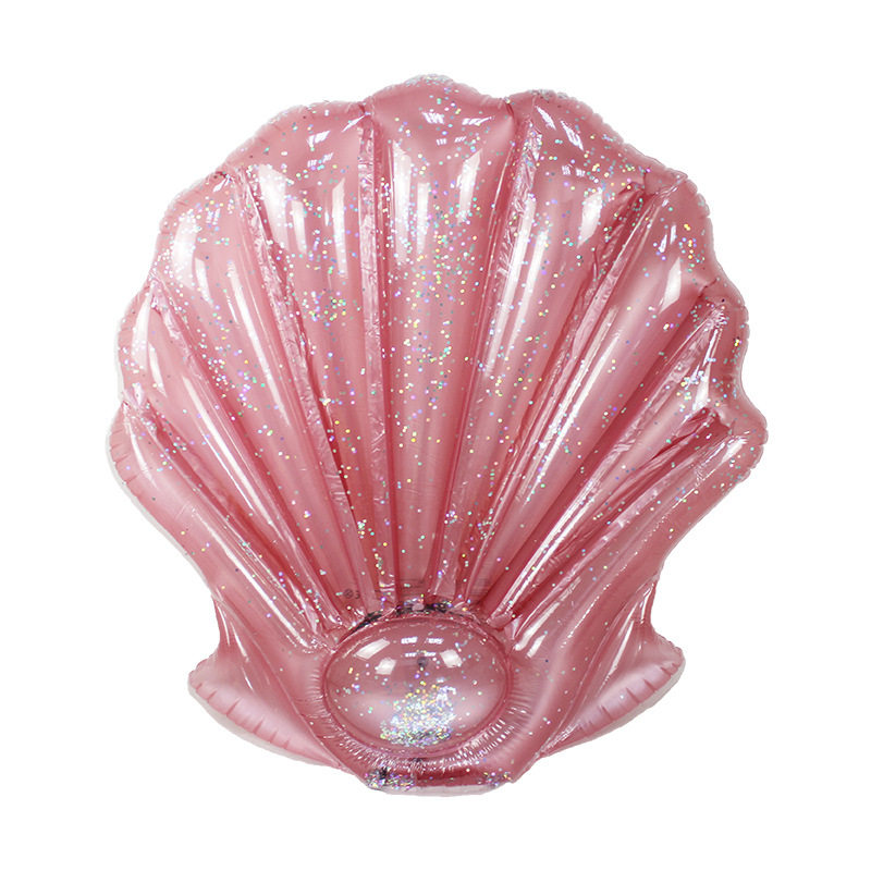 新款玫瑰金亮片充气海螺大贝壳浮排水上浮床坐骑游泳圈户外气垫床