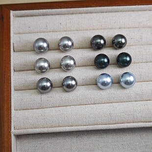 仿海水真多麻铂金灰大溪地玻璃珍珠半孔单孔圆珠散珠DIY饰品配件