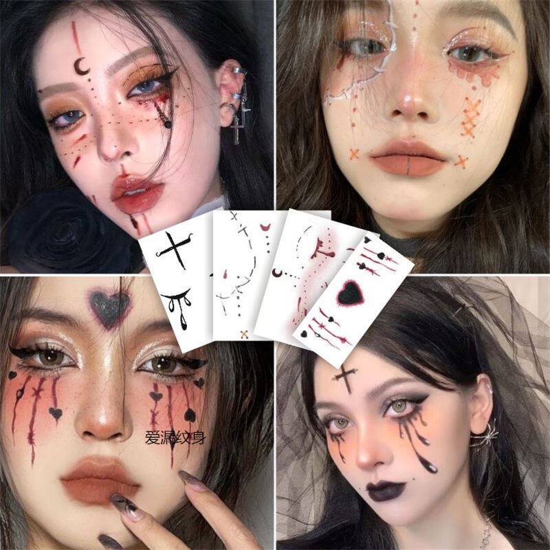 万圣节僵尸幽灵仿妆容贴脸部纹身贴腮红贴纸南瓜伤疤女派对新娘妆