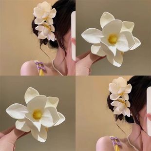 度假风仿真玉兰发夹甜美发卡发饰边夹拍照海边头花簪花 氛围感夏季