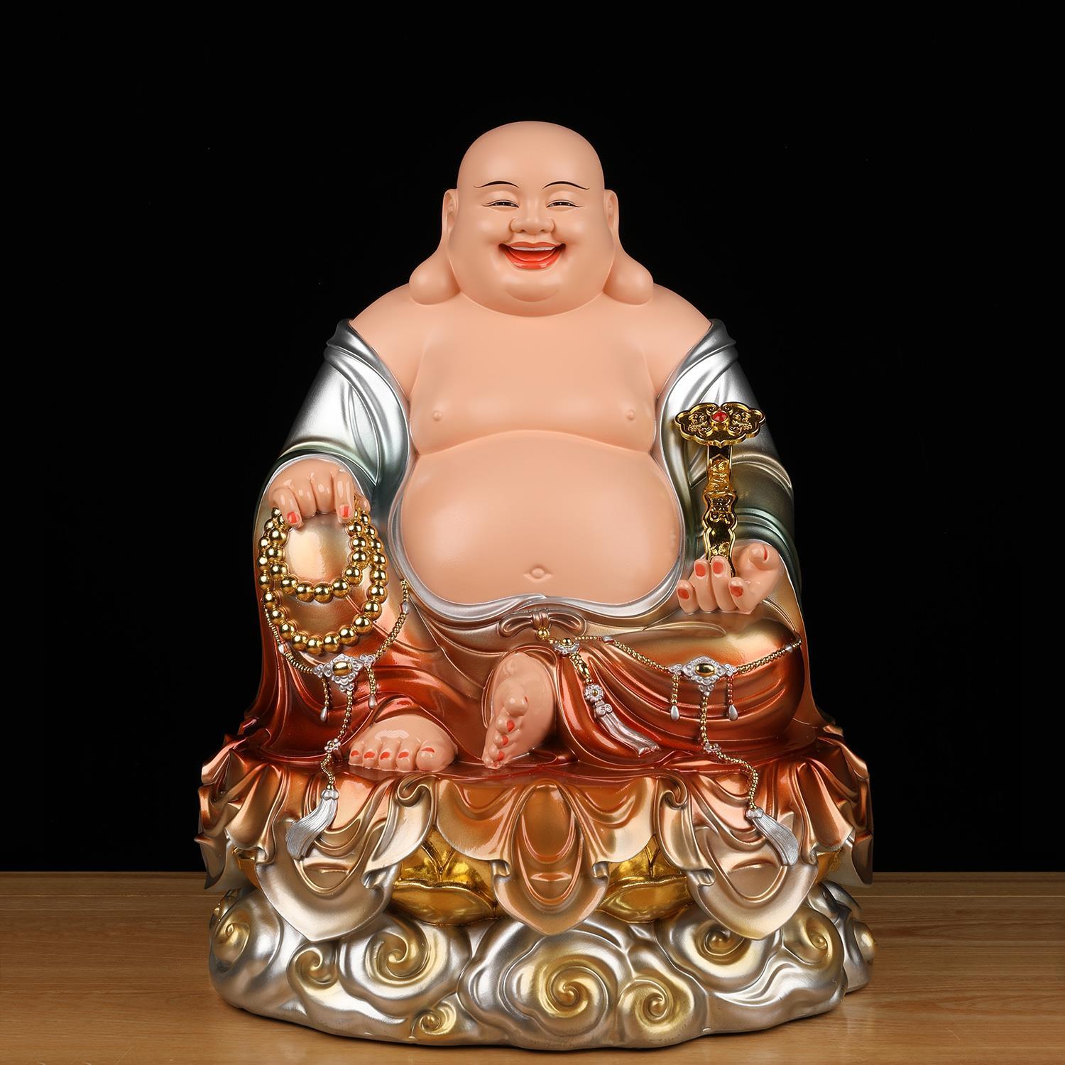 弥勒佛菩萨佛像大肚开心笑佛家用客厅办公司店铺供奉招财树脂摆件