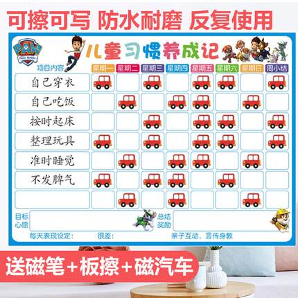 儿童习惯自律表墙贴小红花奖励磁性贴小学生可擦写积分表汽车磁贴