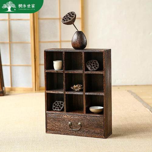 实木中式博古架挂墙茶杯架多宝阁壁挂式置物架茶柜茶具收纳展示柜