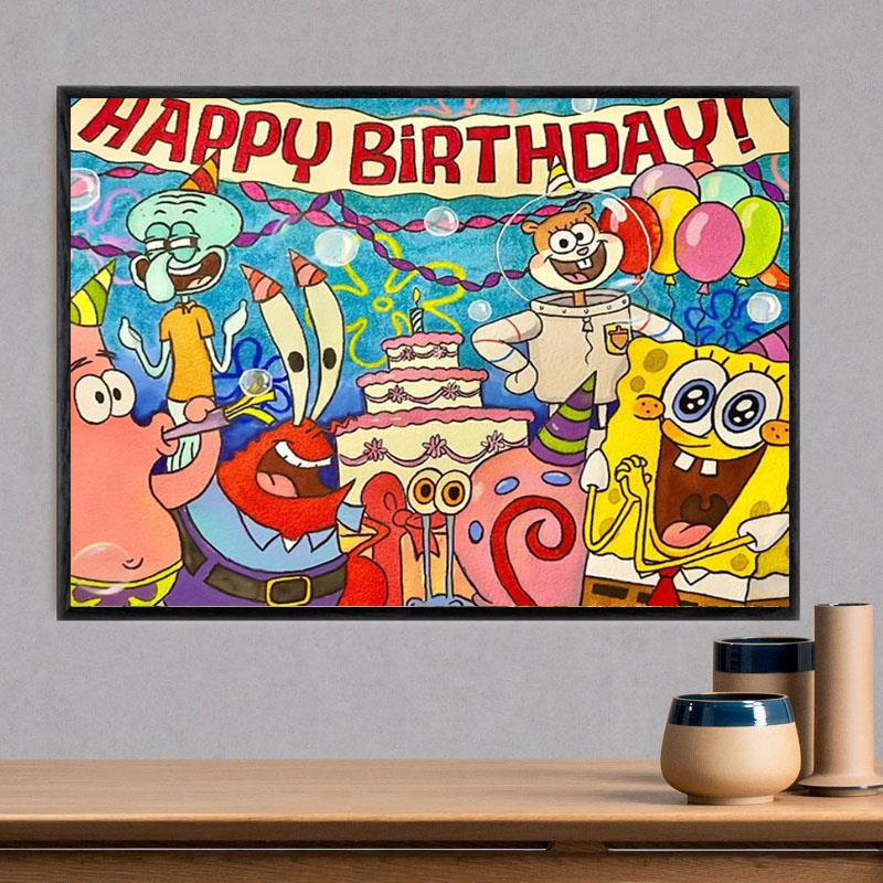 儿童钻石画满钻2024新款方钻卡通点贴十字绣海绵宝宝手工diy带框