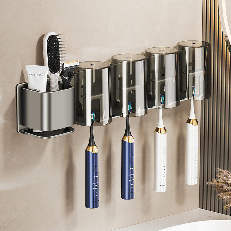 免打孔太空铝壁挂式牙刷漱口杯收纳架家用卫生间置物架