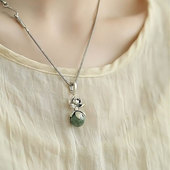 925银莲花复古碧玉翡翠吊坠民族风小众设计百搭新中式 国风毛衣链
