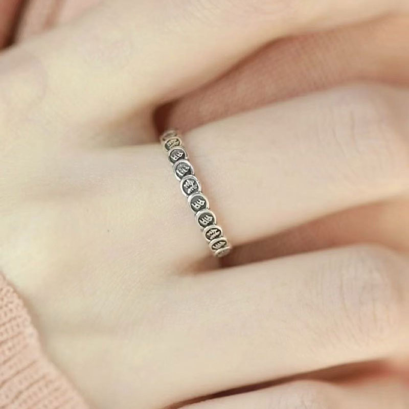 复古925银招财钱多多开口戒指女