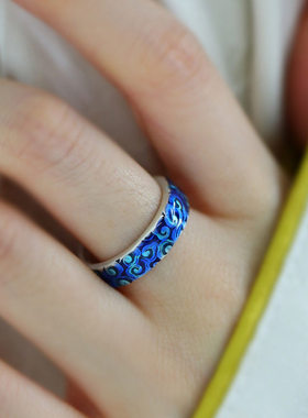 925银新中式复古珐琅祥云戒指女