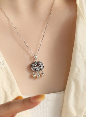 复古925银长命锁吊坠新中式项链