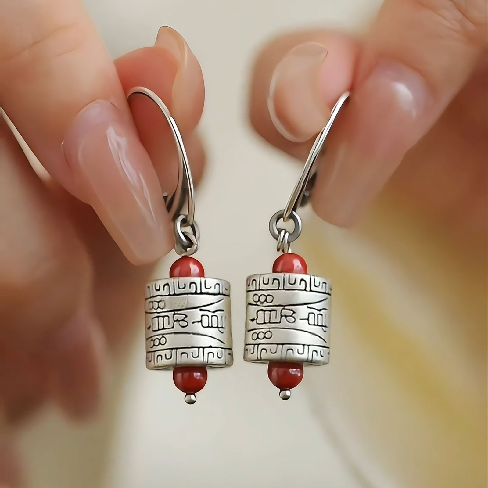 护身符桶珠925银新中式复古耳环