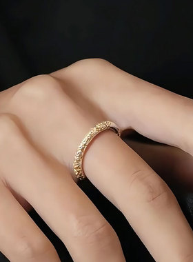 925银新中式卷草纹描金开口戒指