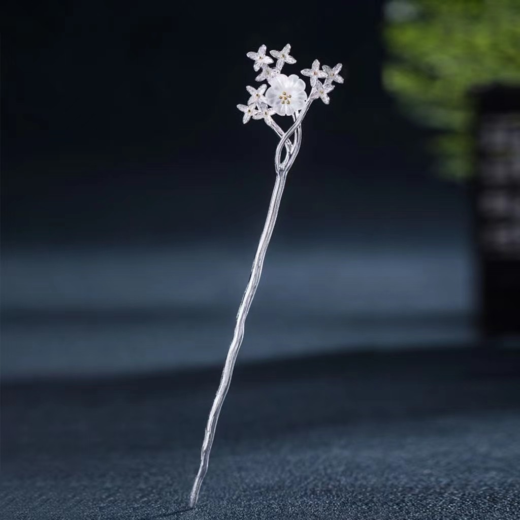 水晶花s925银简约古风银发簪