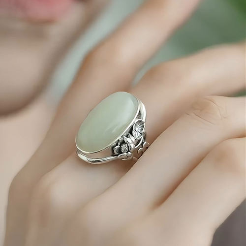 925银复古荷花新中式女活口戒指