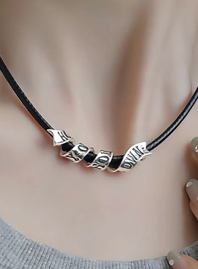 925银缎带信念小众个性皮绳项链