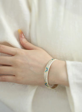 925银珐琅蝴蝶描金唐草纹手镯女