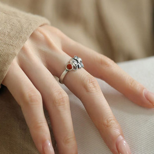 925银吉祥大象钱币纹戒指女新中式小众复古做旧开口可调节食指戒