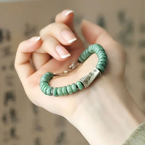 925银平安喜乐天然翡翠圆珠编织手串国风新中式复古做旧手链礼物