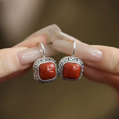 925银新中式南红玛瑙复古耳环