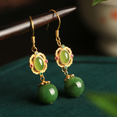 春水碧色新中式国风如意碧玉耳环