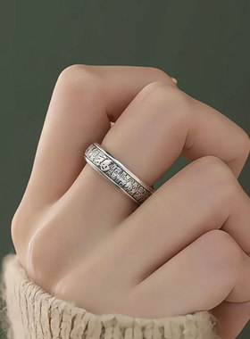 复古925银新中式百福开口戒指女